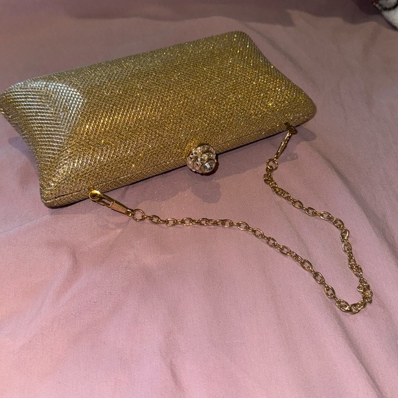 Gold Evening Clutch Purse with Rhinestone Knob - Picture 9 of 9
